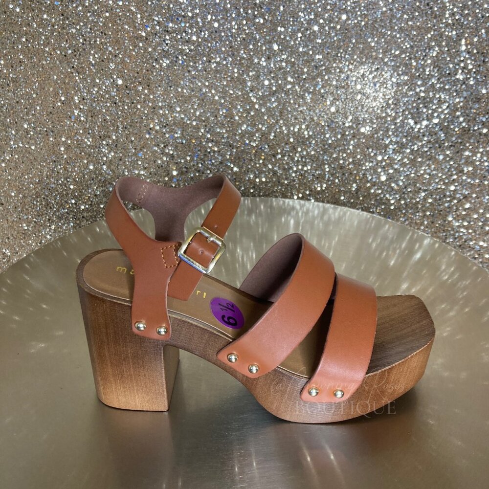 NWOT 6.5 Brown Madden Girl Greenville Studded Clog Platform Sandals Square Toe